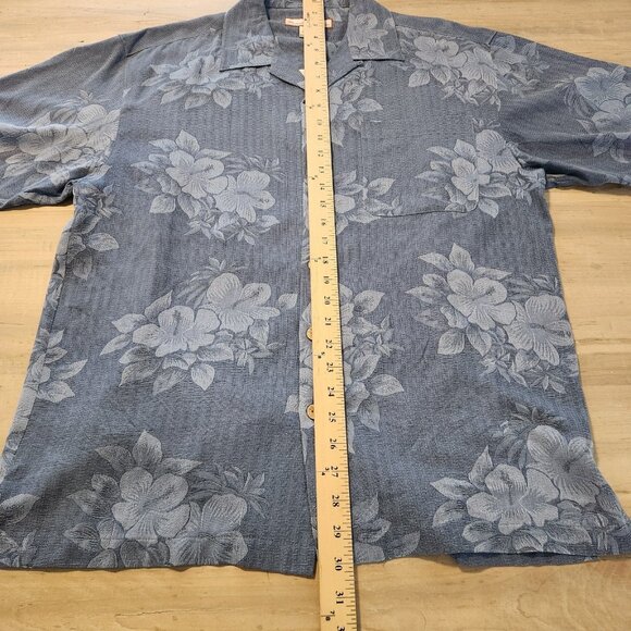Paradise Blue Hawaiian Shirt 100% Silk Floral Beach Blue Button Up Mens Medium - Picture 11 of 11